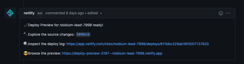 screenshot of the netlfy github action with preview capabilities